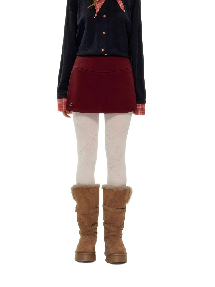 Faux-Layer Wool A-Line Skort