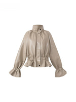 Stand Collar Cropped Leather Jacket