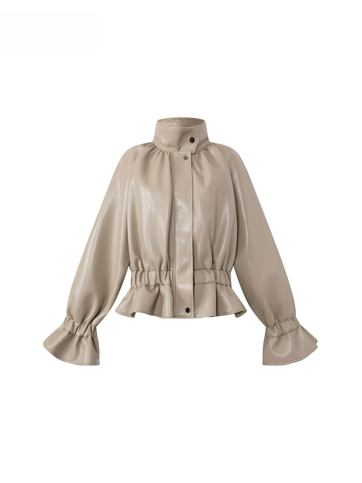 Stand Collar Cropped Leather Jacket