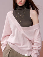 V-Neck Ribbed Knit Sweater