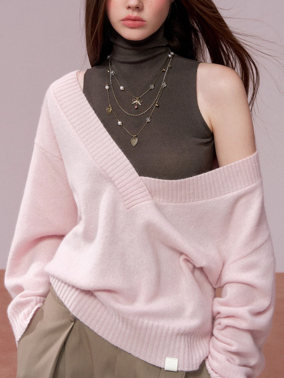 V-Neck Ribbed Knit Sweater