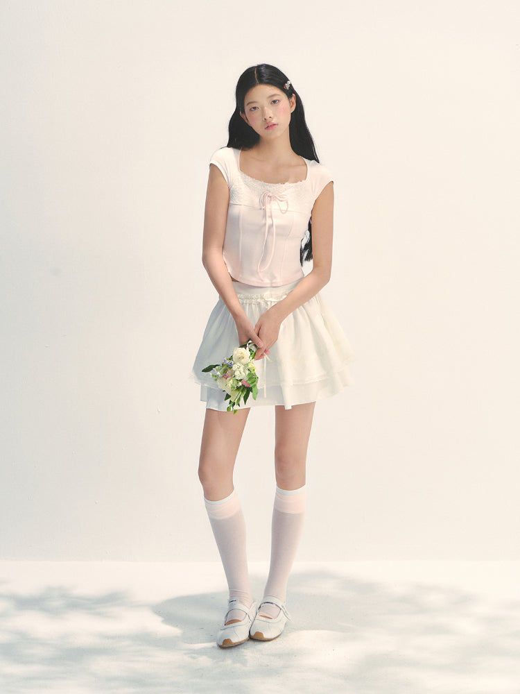 Lace Trim Short Sleeve T-shirt