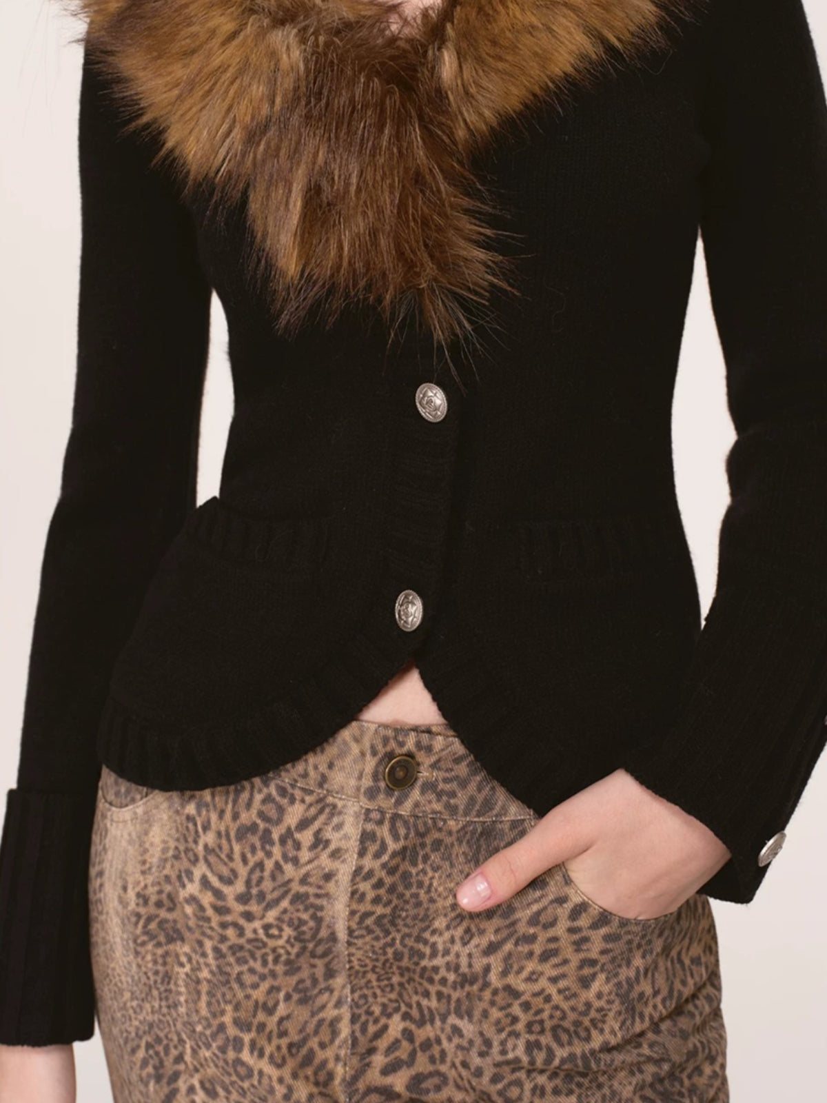 Vintage Faux Fur Collar Cardigan