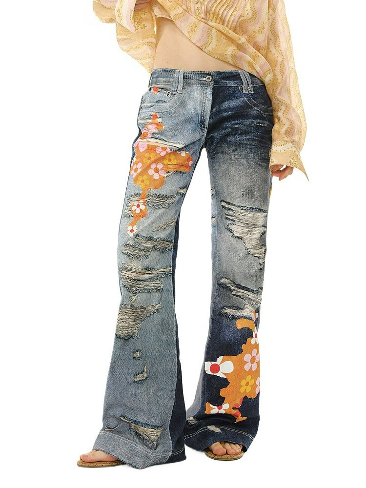 Graffiti Patchwork Flare Jeans