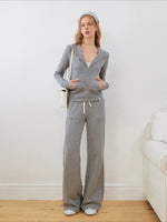 Contrast Trim Zip Hoodie & Flared Pants Set
