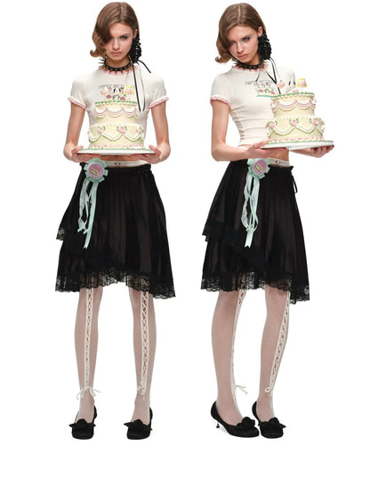 Snoopy Lace Trim Printed T-shirt