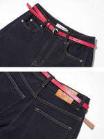 Red Belt Curved Jeans