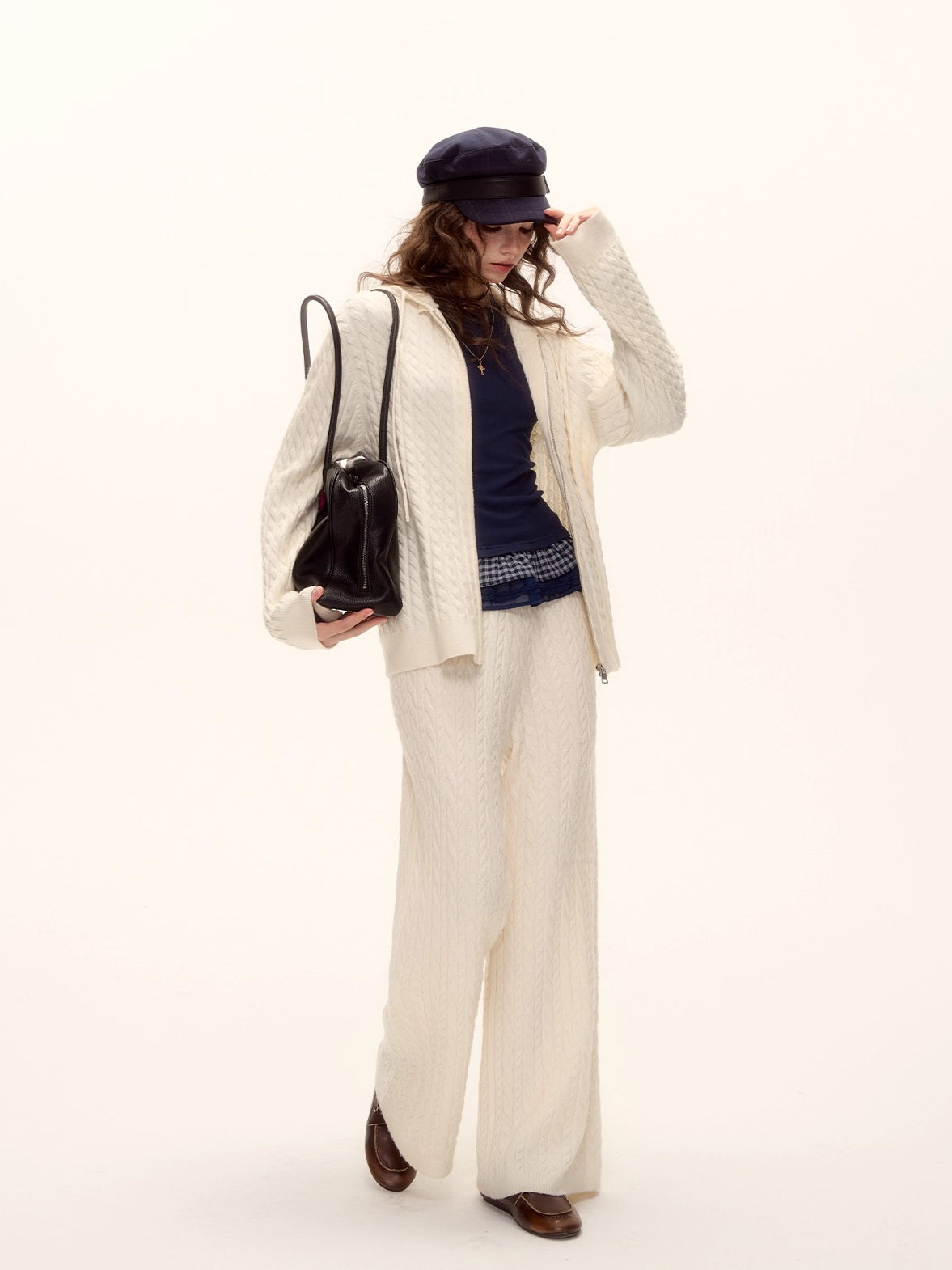 Wool Blend Tencel Plaid Knit Top