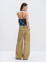 Khaki Low-Waist Curved-Leg Pants