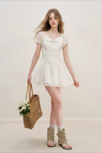 Apricot Floral Embroidered Puff Sleeve Dress