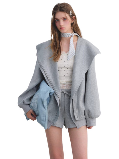 Lapel Zip Hoodie Set