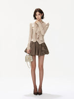 Asymmetric Ruffle Scarf Knit Top