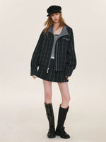 Reversible Plaid Stand Collar Jacket