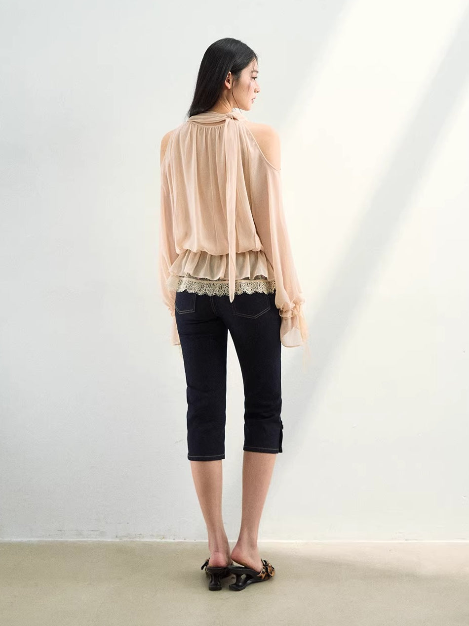 Rhinestone Sheer Chiffon Blouse