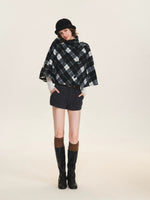 Checked Wool Blend Cape Coat