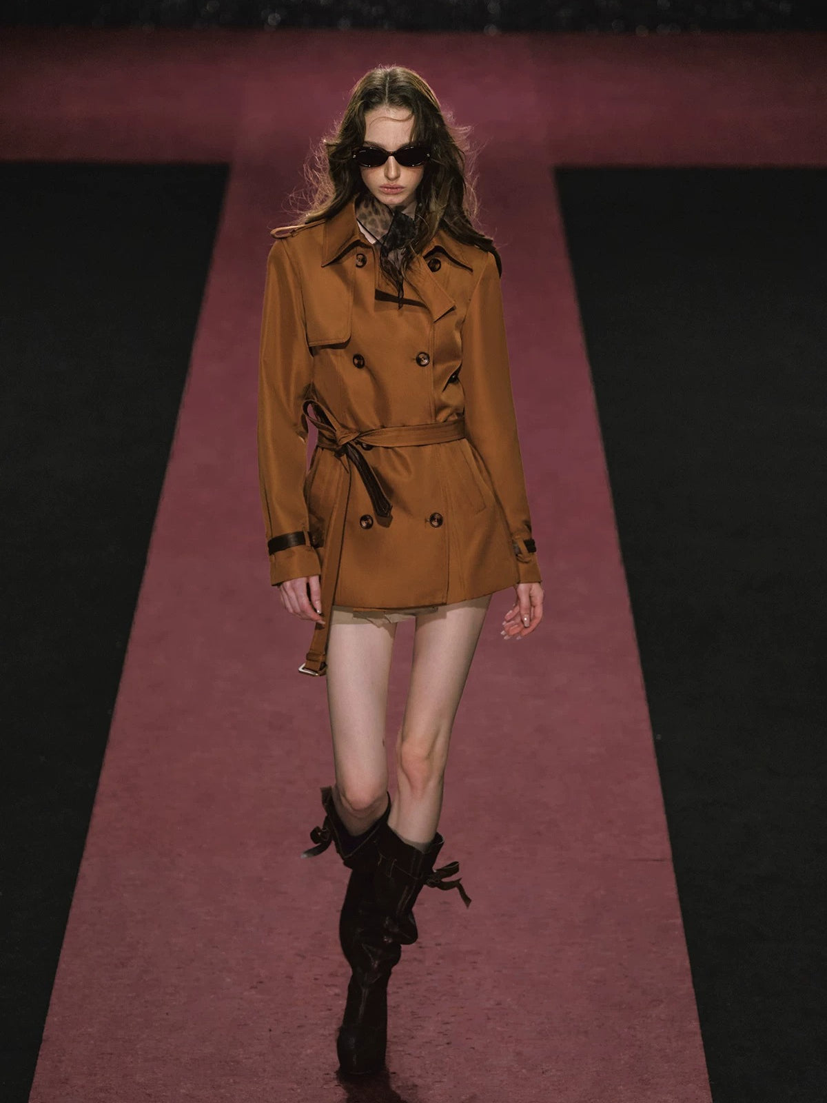 Double Breasted Cinched Waist Trench Coat