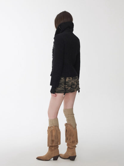 Wool Blend Short Jacket with Horn Buttons