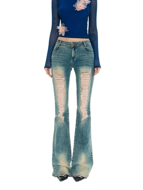 Distressed Slim Flare Jeans