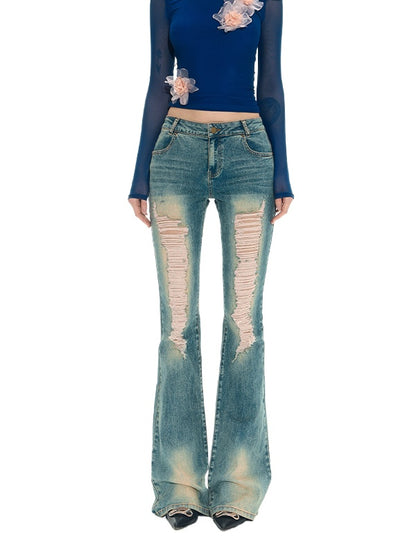 Distressed Slim Flare Jeans
