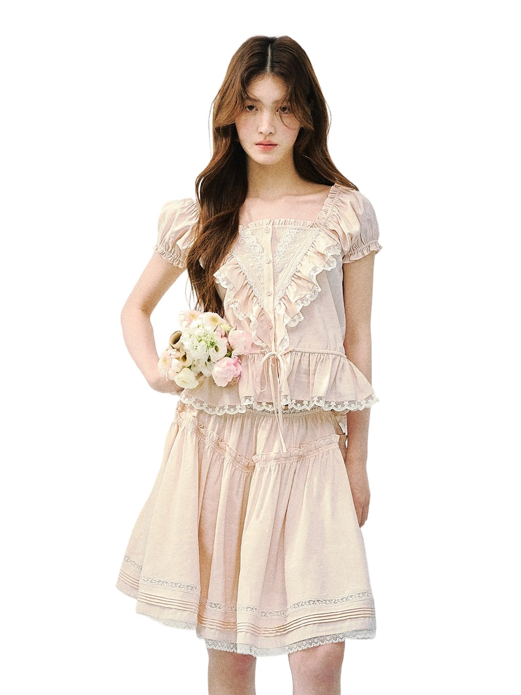 Ruffle Blouse Skirt Set