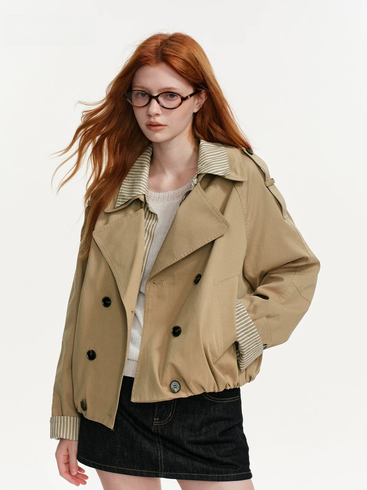 Layered Stripe Panel Trench Jacket