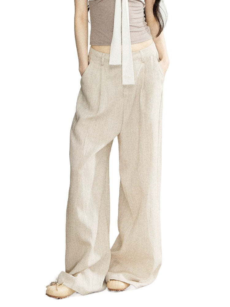 Light Khaki Linen Wide Leg Pants
