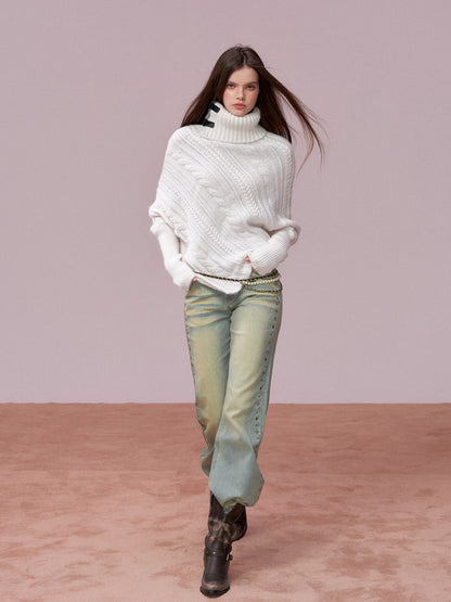 Studded Wash Straight-Leg Jeans