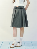 Gray Asym Pleat Midi Skirt