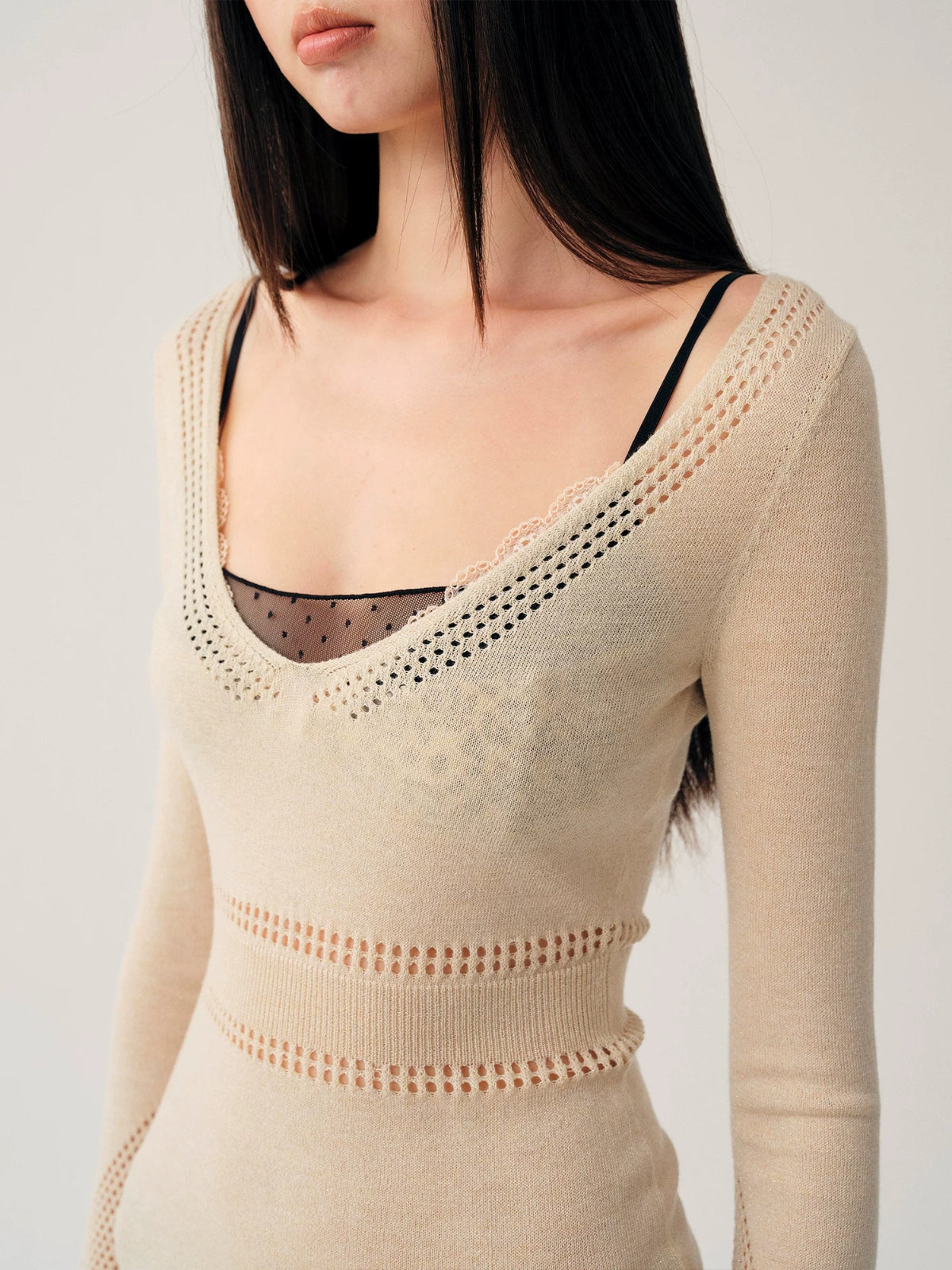 Hollow Knit Long Sleeve Top