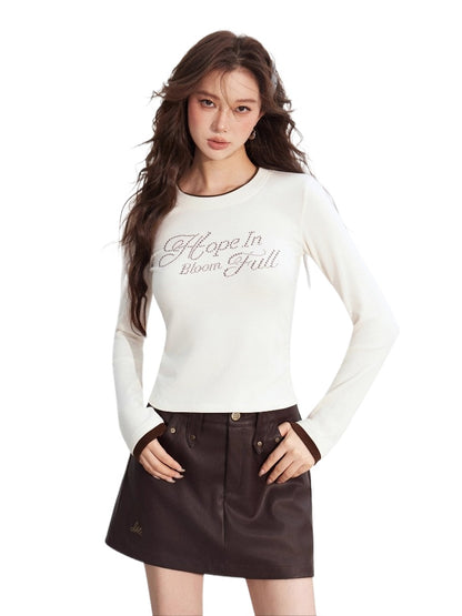 Faux-Layered Rhinestone Letter Fitted T-Shirt