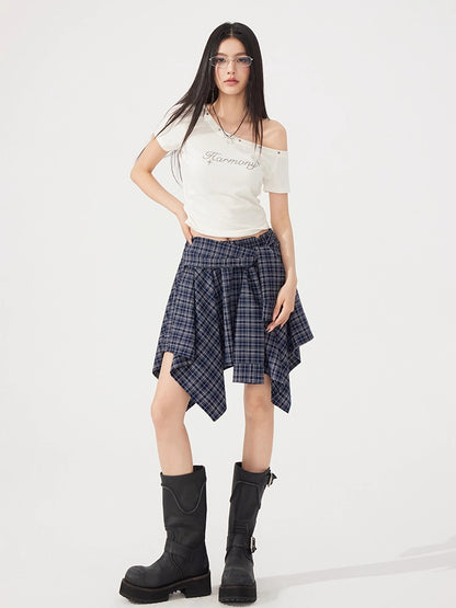 Plaid Tie Up Irregular Shirt Skirt