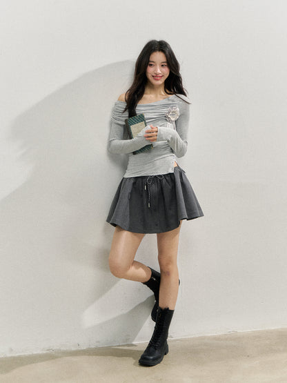 Asymmetric Shoulder Voluminous Ruched T-Shirt