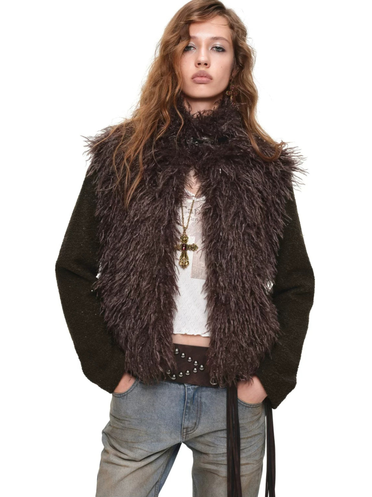 Vintage Faux Fur Panelled Wool-Blend Jacket