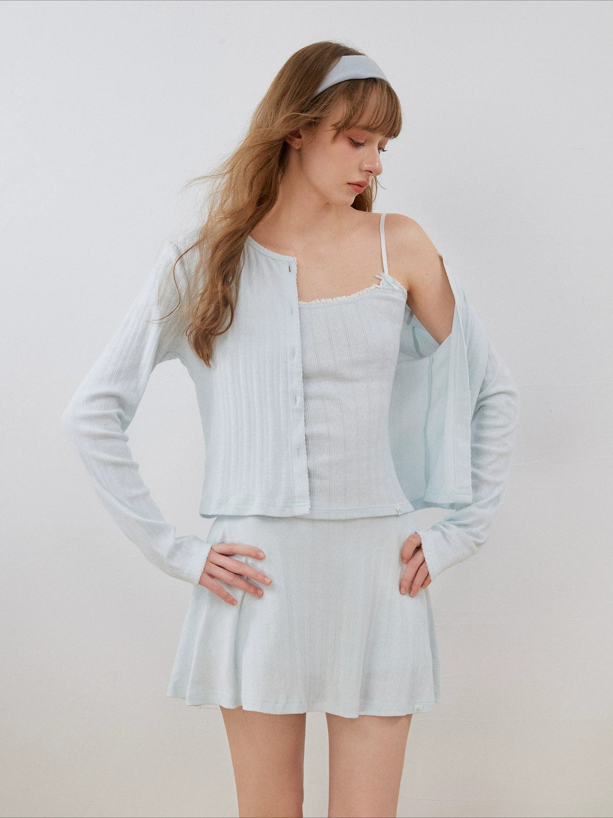 Contrast Lace Cardigan &amp; Skirt Set