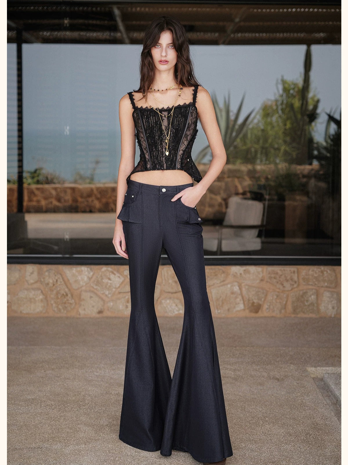 Lace Panel Corset Cami Top