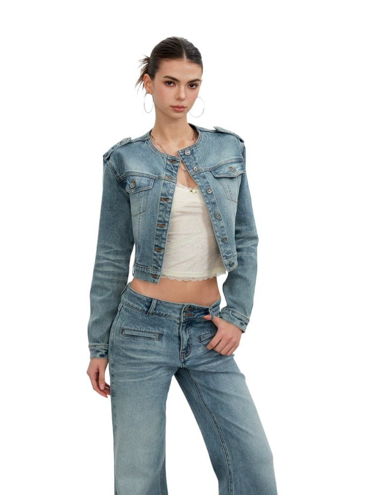 Cropped Washed Denim Jacket