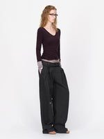 Wool Contrast V Neck Ruched Top