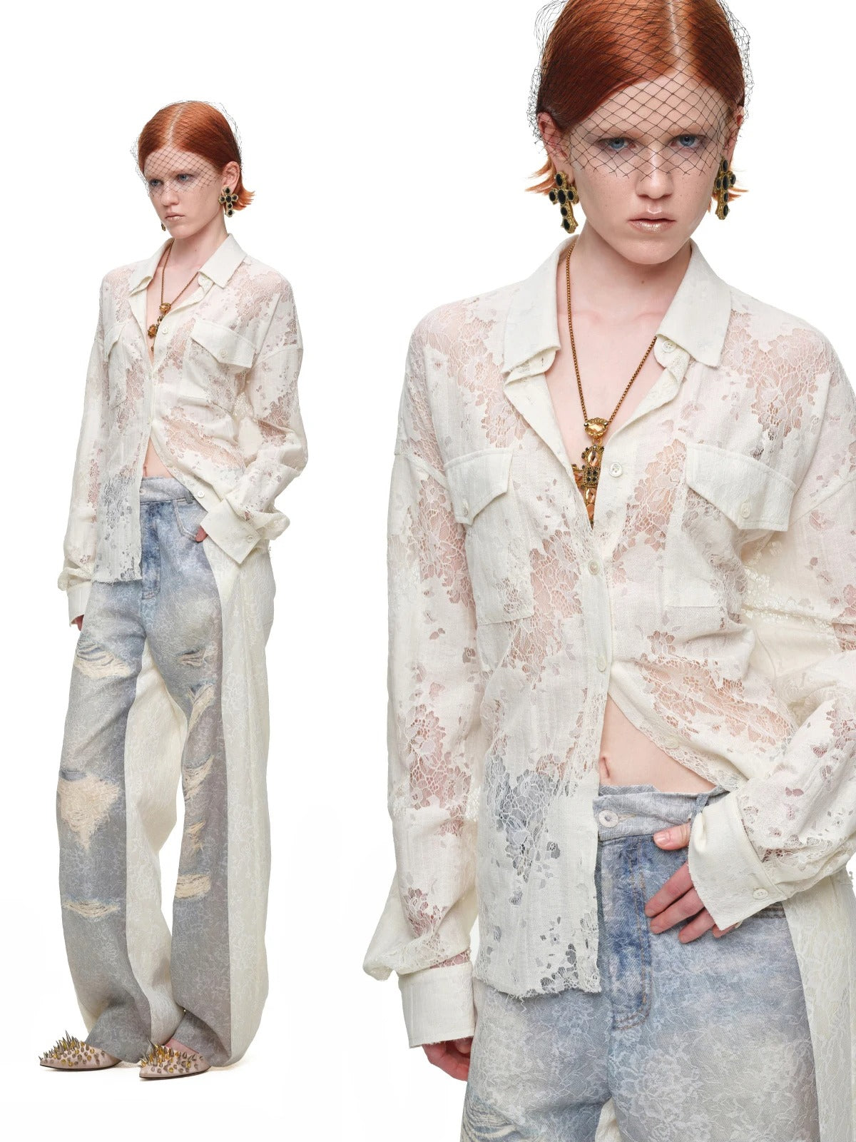 Lace Belted Sheer Shirt