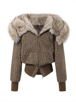 Korean Retro Leopard Wool Hooded Jacket