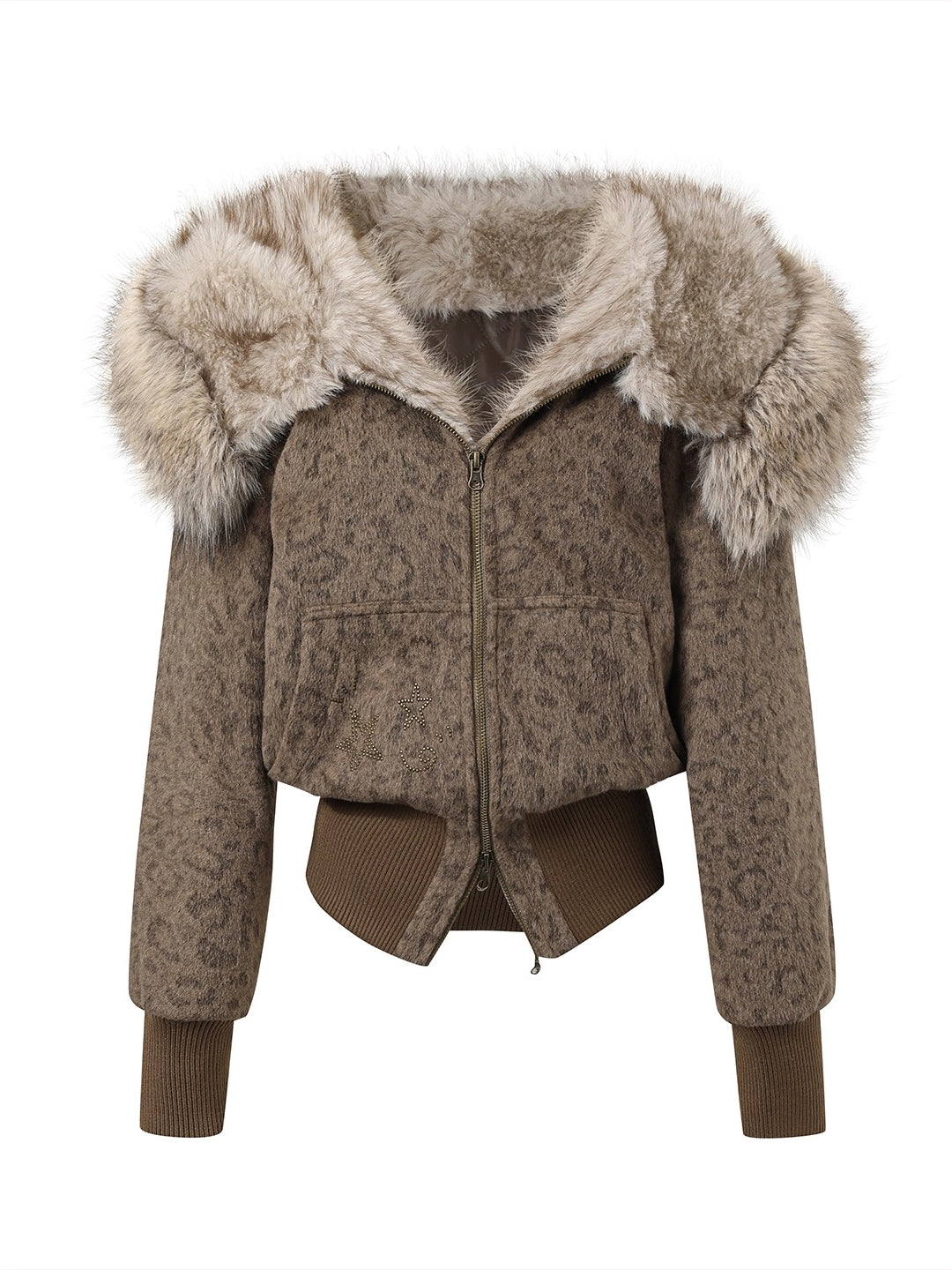 Korean Retro Leopard Wool Hooded Jacket