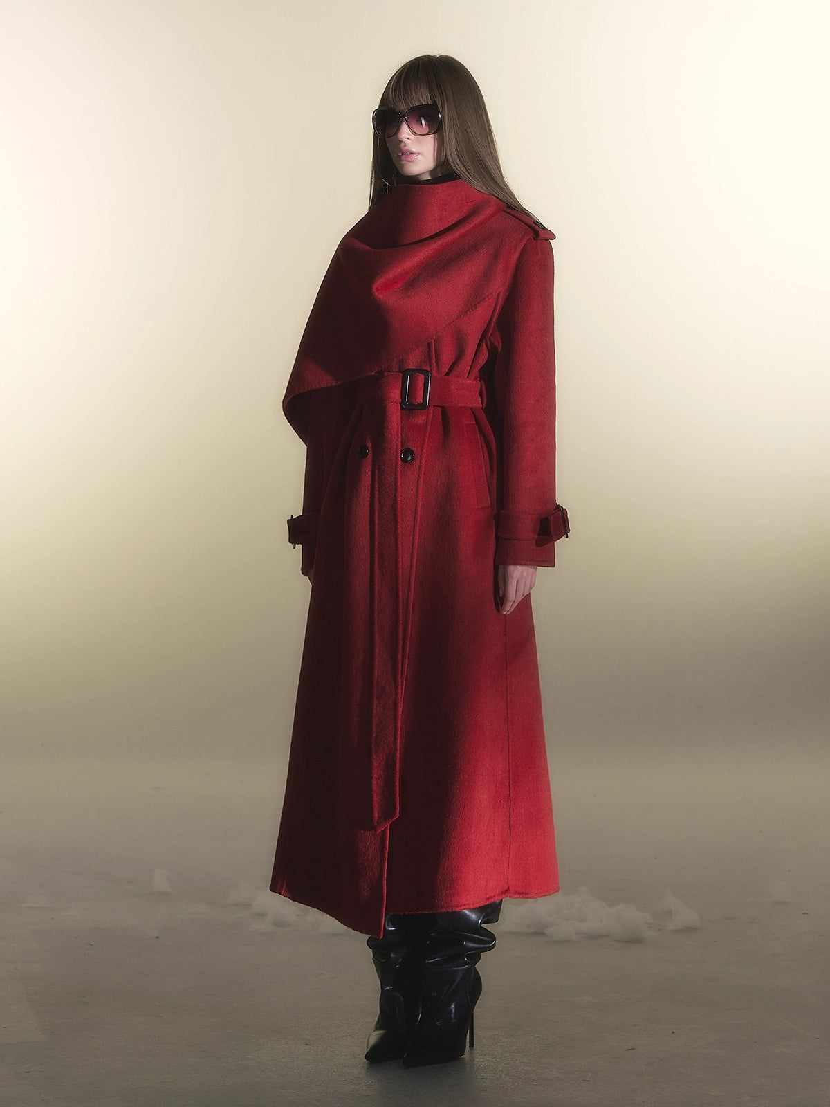 Cape Scarf Double-Faced Wool Coat