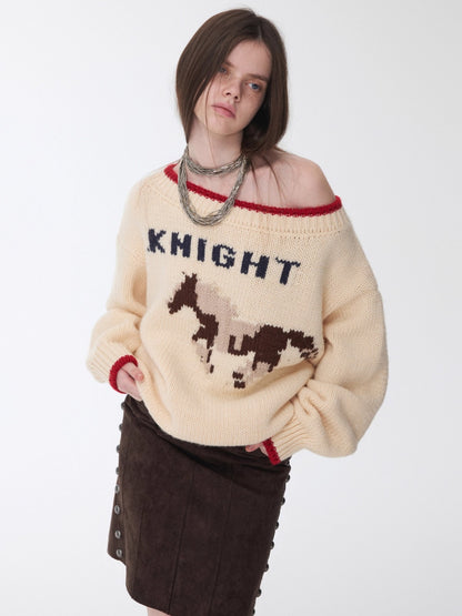 Fair Isle Icelandic Off-Shoulder Chunky Knit Sweater