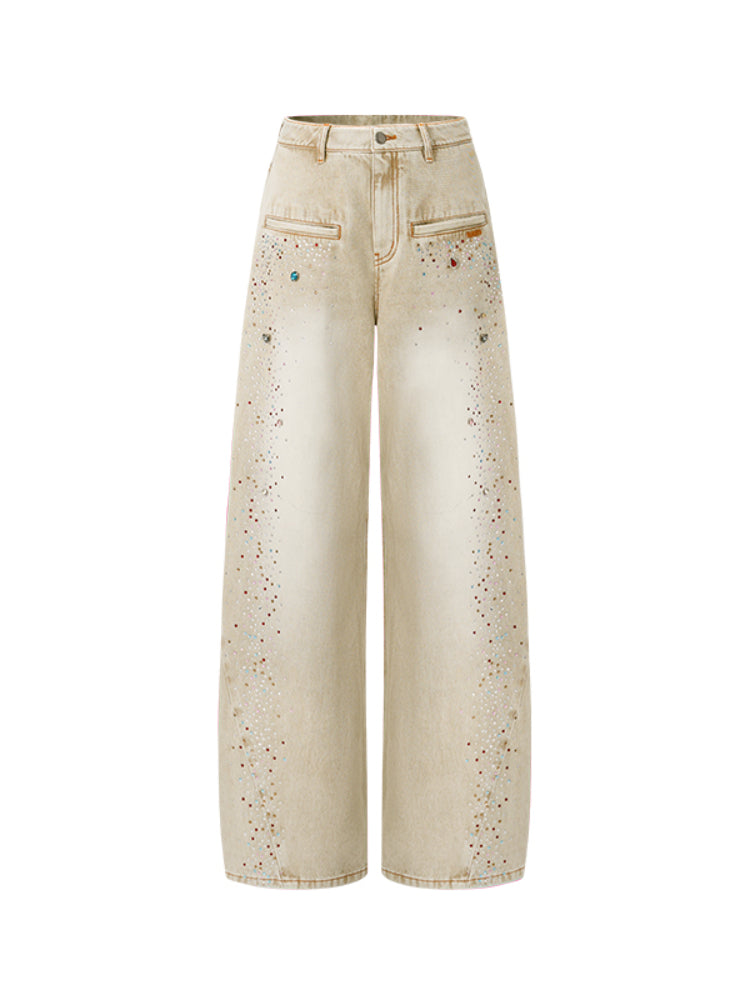 Gradient Rhinestone Mid-Waist Slim Fit Women&
