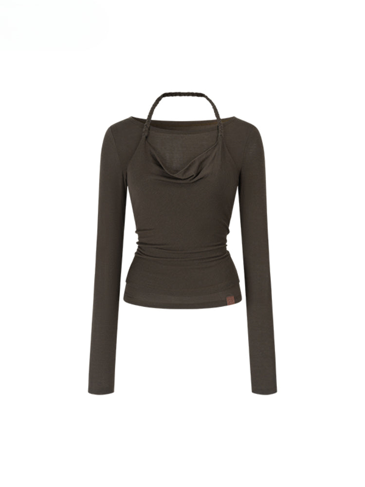 Fake Two-Piece Knit Long-Sleeve Blouse