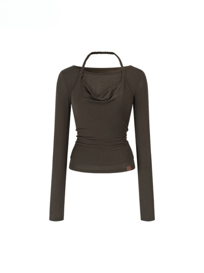 Fake Two-Piece Knit Long-Sleeve Blouse