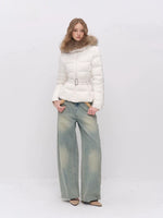 Fur Collar Belted Down Jacket
