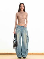 Printed Pleated Long Sleeve T-shirt