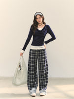 Dangle Collar Fake Two-Piece Color-Blocked Blouse