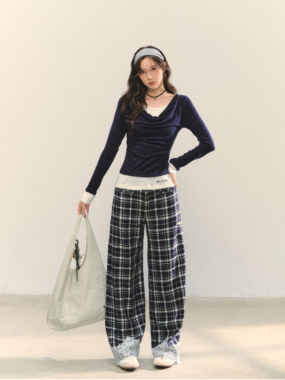 Dangle Collar Fake Two-Piece Color-Blocked Blouse