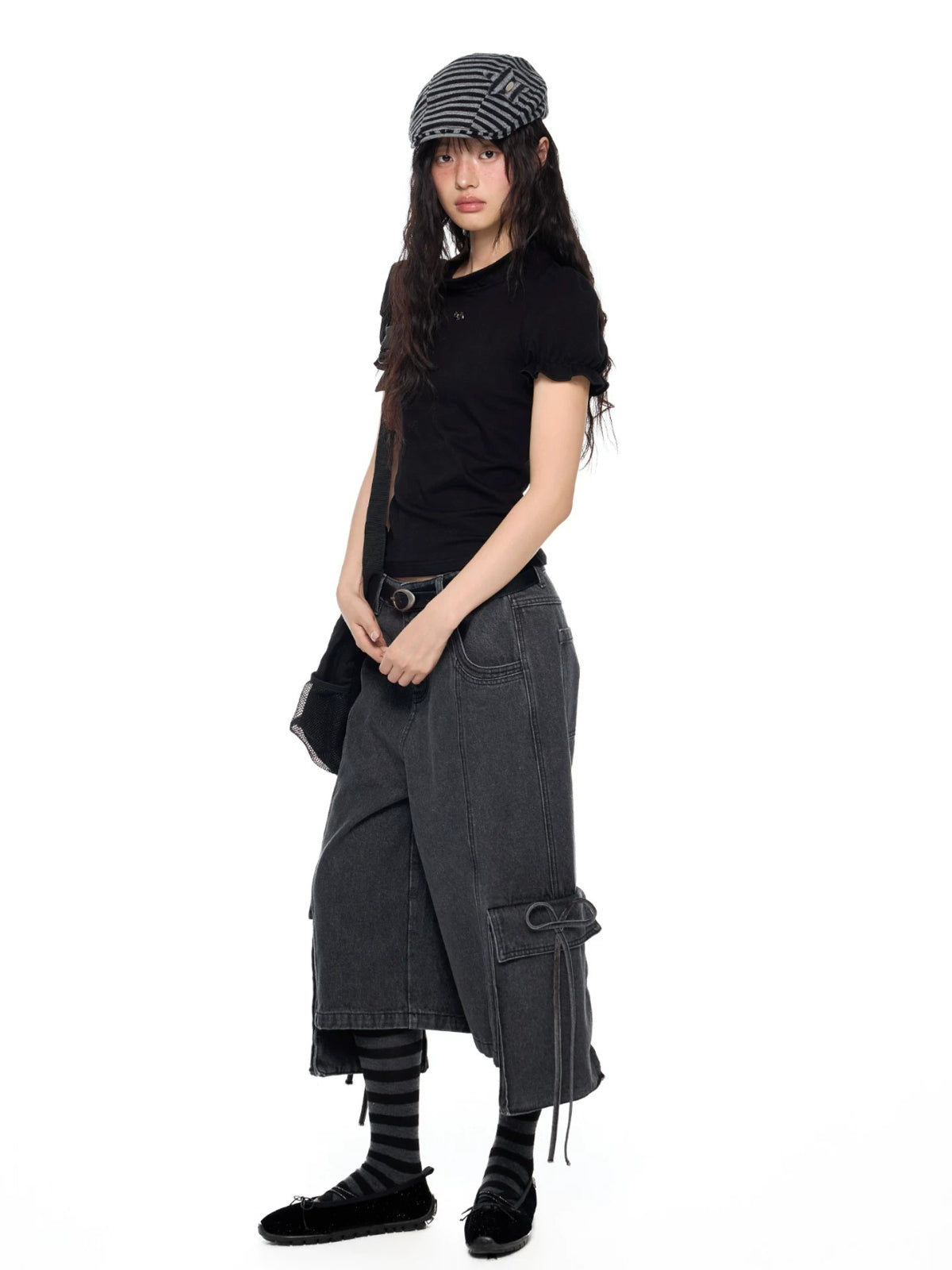 Washed Denim Cargo Pants